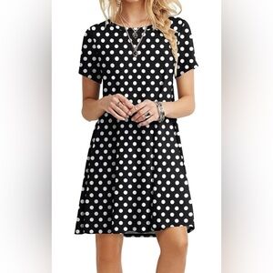 POPYOUNG Women's Short Sleeve Dress, Crewneck, size: Medium, Polka Dot Black